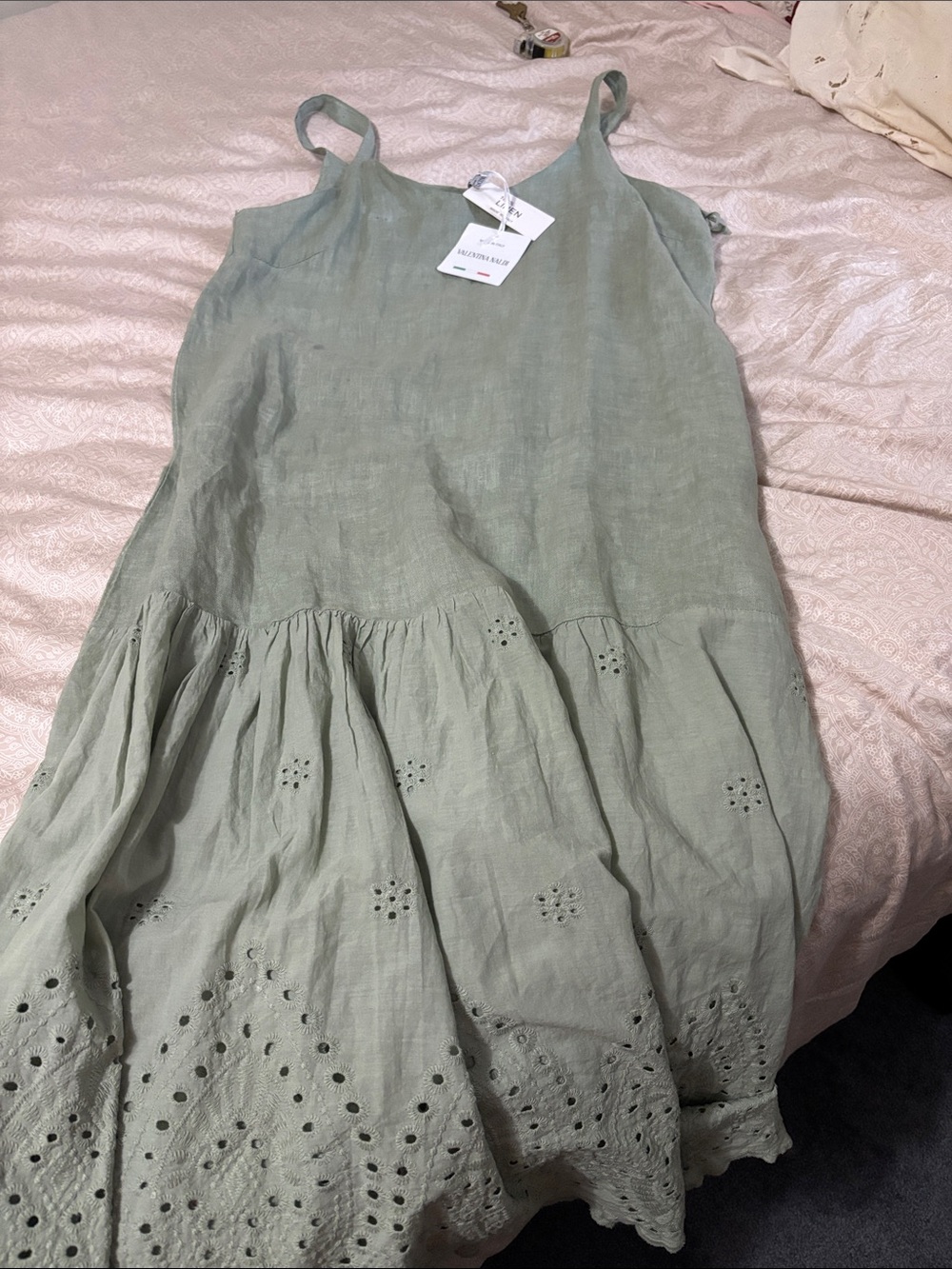 NWT Valentina Naldi Linen Dress in Sage Green